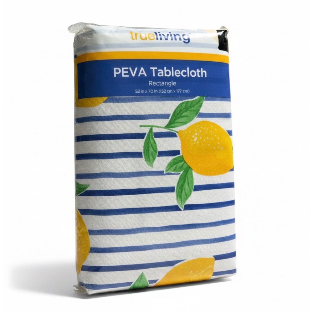 2 Pack True Living Tablecloth Unisex 52x70 Blue New PEVA Lemon Stripe Rectangle